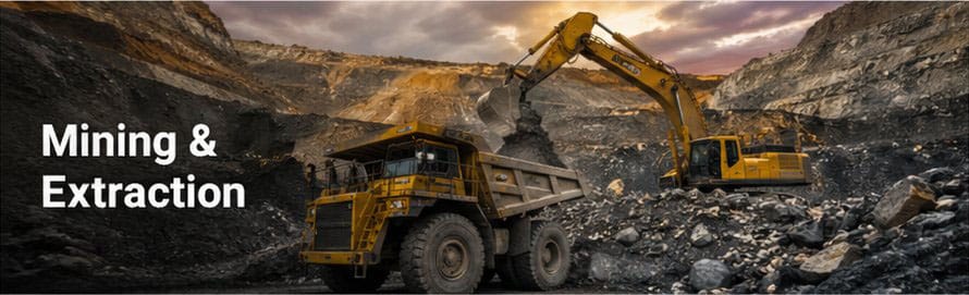 Open-pit mine with haul truck and excavator loading material
